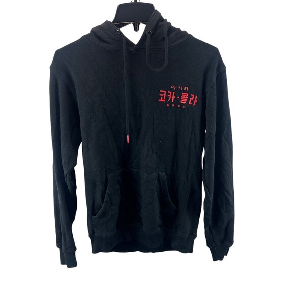 Coca-Cola Black Hoodie Korean Text Design Hooded Drawstring M Grunge Streetwear - Picture 1 of 12